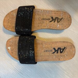 Anne Klein Black Sequin Slide Sandals